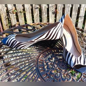 Ellen Tracy Carter Real Cowhair, Zebra Design Wedge. Sz 9.5M